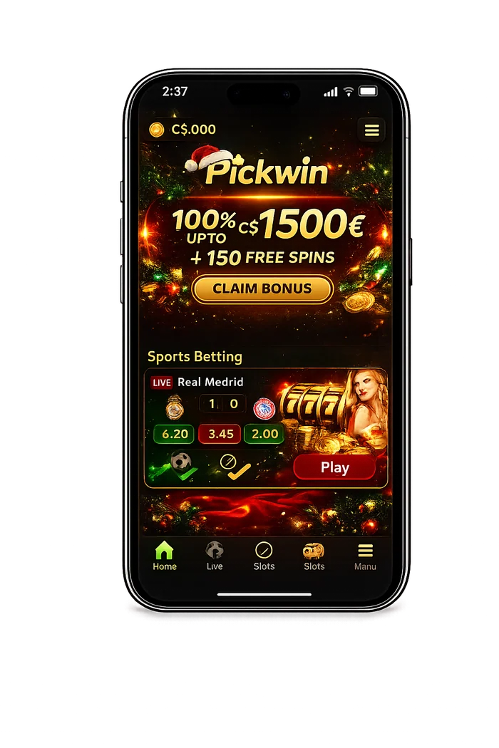 Pickwin sportsbook and casino on a smartphone